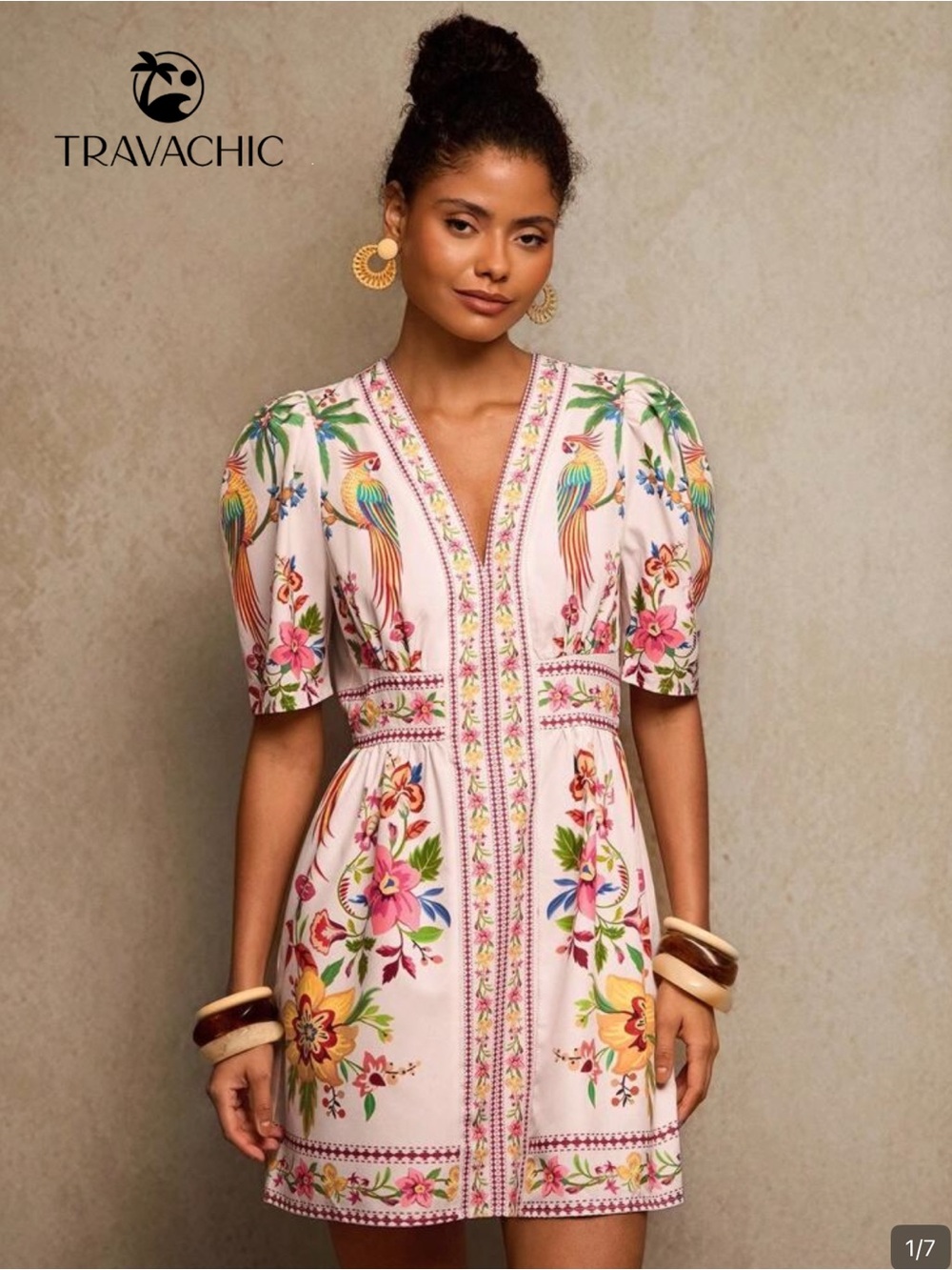 Pink Floral Embroidered V‑Neck Mini Dress